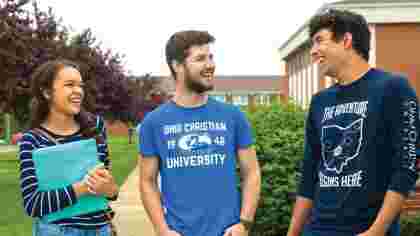 Campus Students Talking on Circleville Campus Path Between Classes